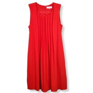 Calvin Klein Red Shift Dress S Sleeveless Pleat Jersey Knit Fluid Career Modern